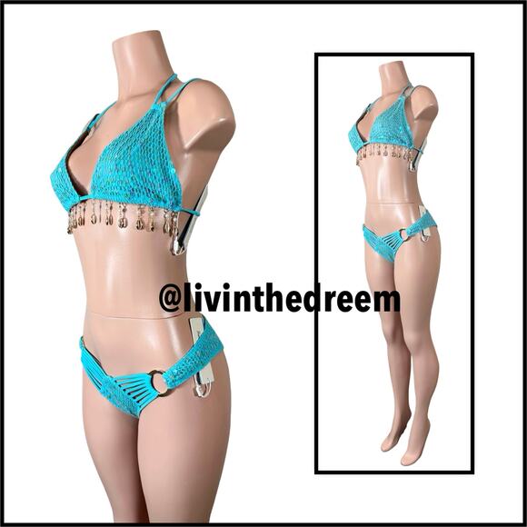 Beach Bunny Winslow Tri Top DD Deana Skimpy Bottom  M- Aqua $366 - Picture 4 of 13